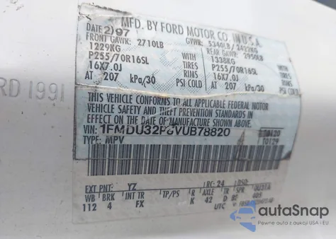 1997 Ford Explorer Eddie Bauer/Limited/Xlt from USA, damaged, VIN 1FMDU32P8VUB78820